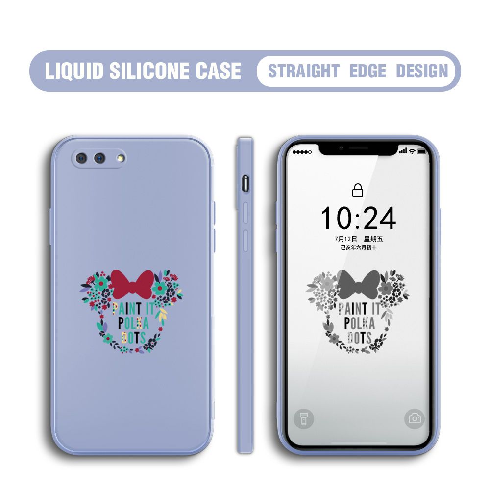 BILI for OPPO A3S / A12E / Realme C1 Back Cover Flowers Minnie Multicolor Liquid Silicone Phone Case Soft Square Lens Protection Phone Cases