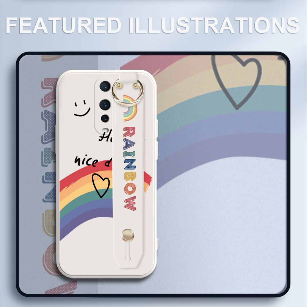 UCUC for OPPO R17 Pro Wrist Strap Case INS Style Smile Rainbow Cover Ultra Thin Anti Fall Liquid Silicone Phone Case