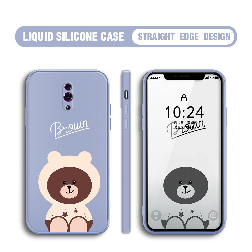 BILI for OPPO Reno Back Cover Brown Bear Multicolor Liquid Silicone Phone Case Soft Square Lens Protection Phone Cases