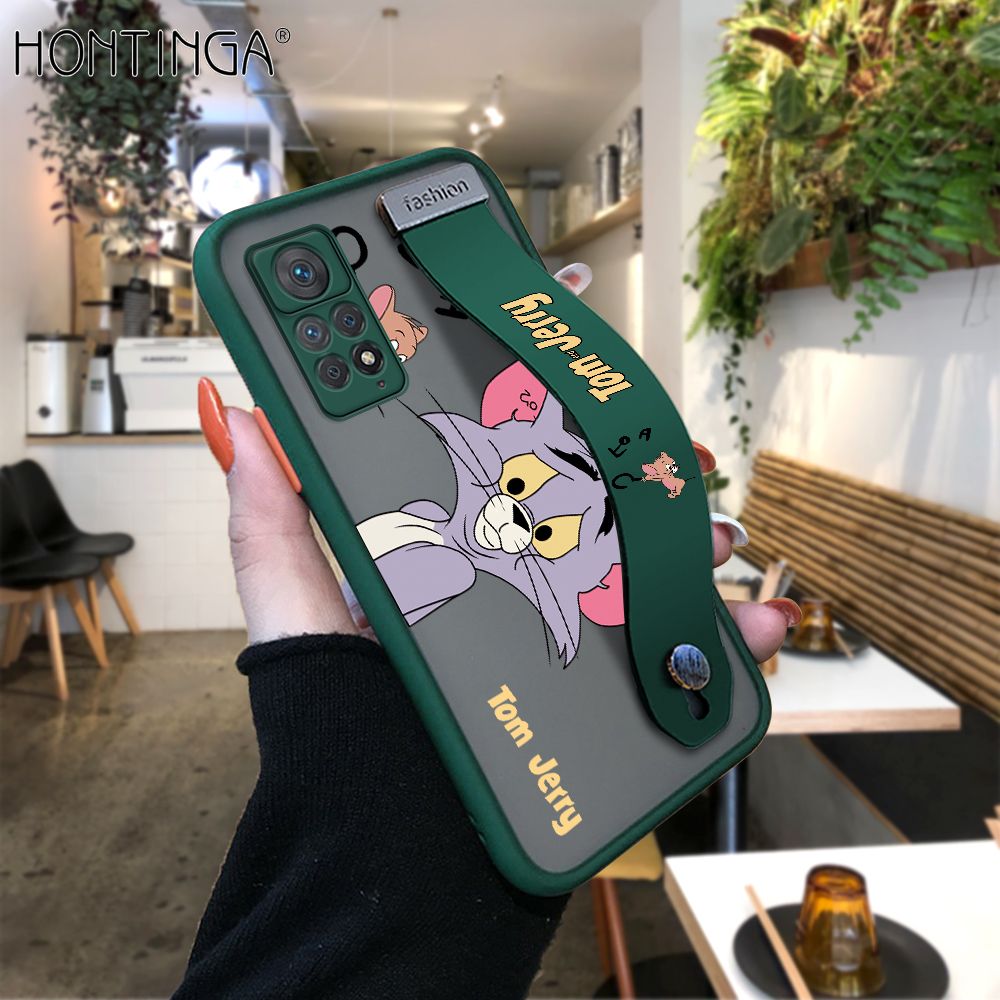 Hontinga for Xiaomi Redmi Note 11 Pro 5G / 4G Back Cover With Wristband Popular Cartoon Pattern Phone Casee Full Lens Protection Thin Frosted Cases