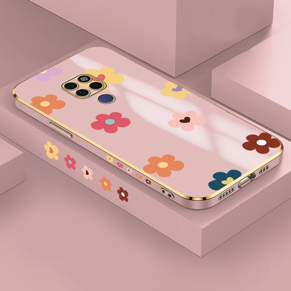 Jizetin (Free Lanyard) Huawei Mate 20 Case INS Style Flower Luxury 6D Plating Soft Casing Silicone Ultra Thin Phone Cover