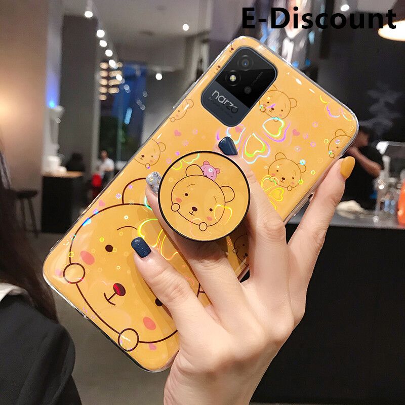 For Realme Narzo 50i Case Cute Cartoon Bear Cases Soft Silicone Bracket Holder stand Back Cover Colorful Cherry Blossoms For Realme Narzo50i Back Cover