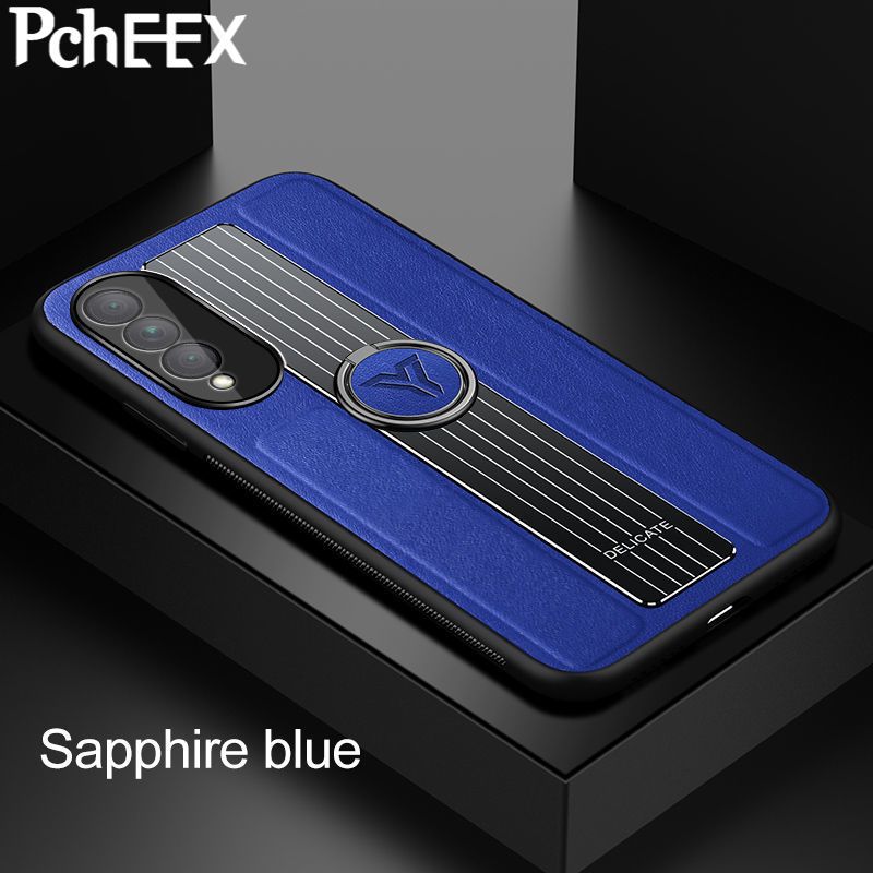 For Huawei Honor X20 SE Phone Case, Ring Car Mount Drop Resistant Luxury Metal High Gloss Leather Cover
