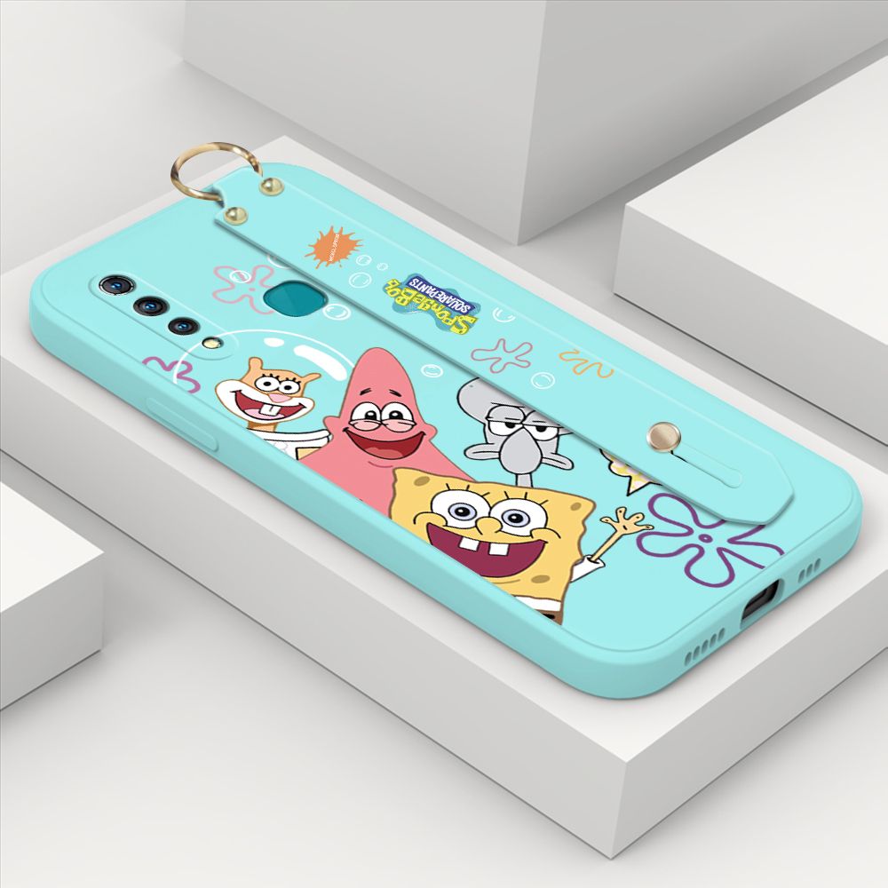 ZeroQiQi for Vivo Z1 Pro Wrist Strap Case Cute Cute Funny Cartoon Sponge for Square Pants Cover Square Edge Liquid Silicone Anti-drop Phone Case