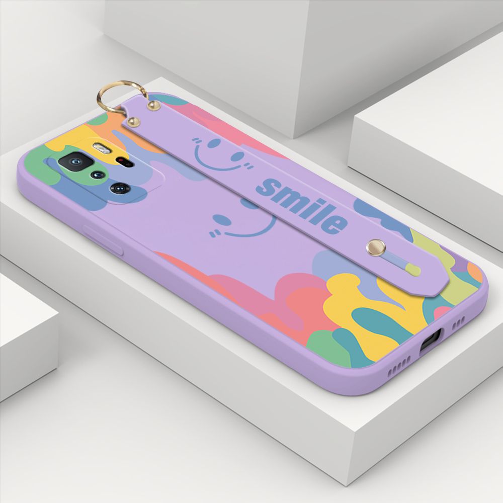 ZeroQiQi for Xiaomi Poco X3 GT Wrist Strap Case Soft Candy Color Splash Ink Cover Trend Square Printed Pattern Liquid Silicone Phone Case