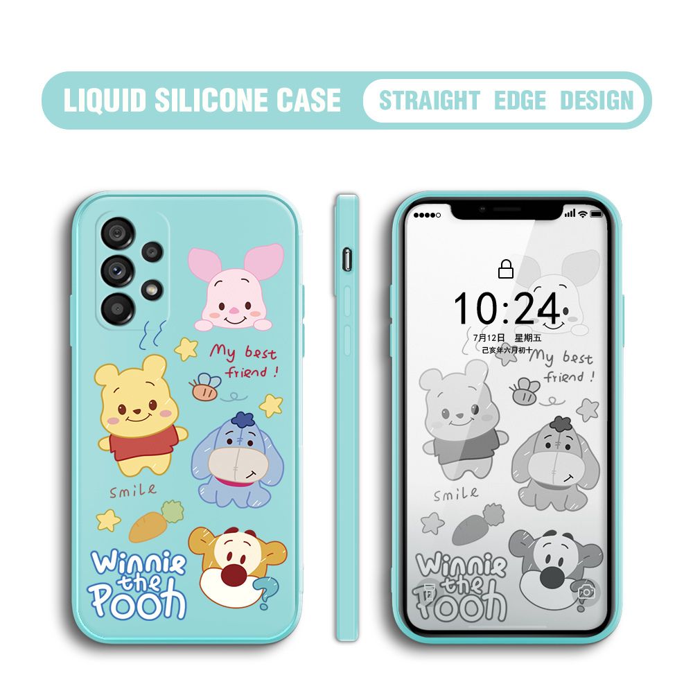 BILI for Samsung A53 5G Back Cover Cute Winne Friends Multicolor Liquid Silicone Phone Case Soft Square Lens Protection Phone Cases