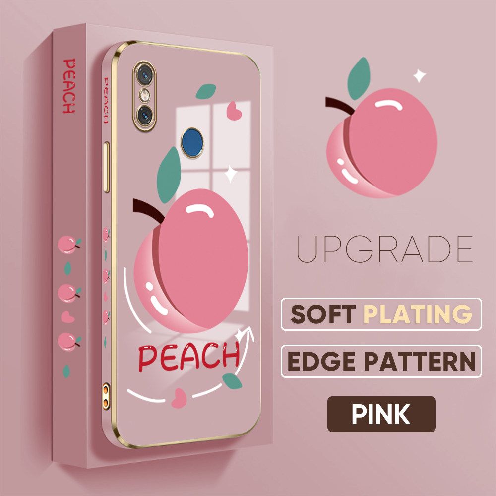 TA for Xiaomi 8 Back Cover Shiny Peach Luxury 6D Plating Case Side Pattern Soft Silicone Square Phone Case