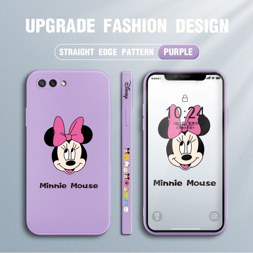 Jizetin for Honor 10 Case Minnie Mickey Mouse Design Side Design Phone Case Square Edge Pattern Liquid Silicone Cases Full Cover Camera Shockproof Protective Case