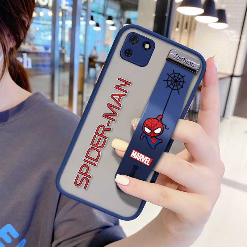 UCUC for Huawei Y5P Wrist Strap Case Superhero Spider Superman Wristband Printing Cover Shockproof Frosted Phone Case