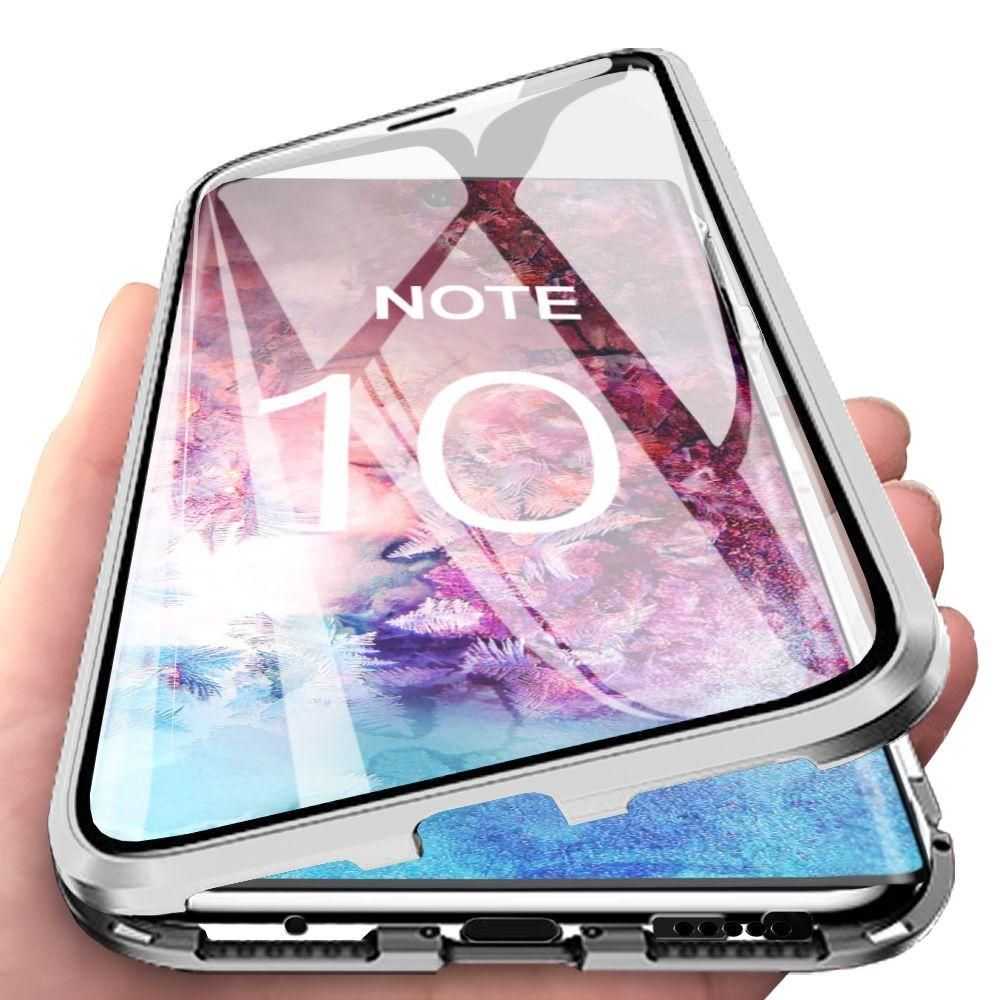 For Samsung Galaxy Note 10 Casing 360° Full Body Transparent Tempered Glass with Magnetic Adsorption Metal Bumper Case Cover