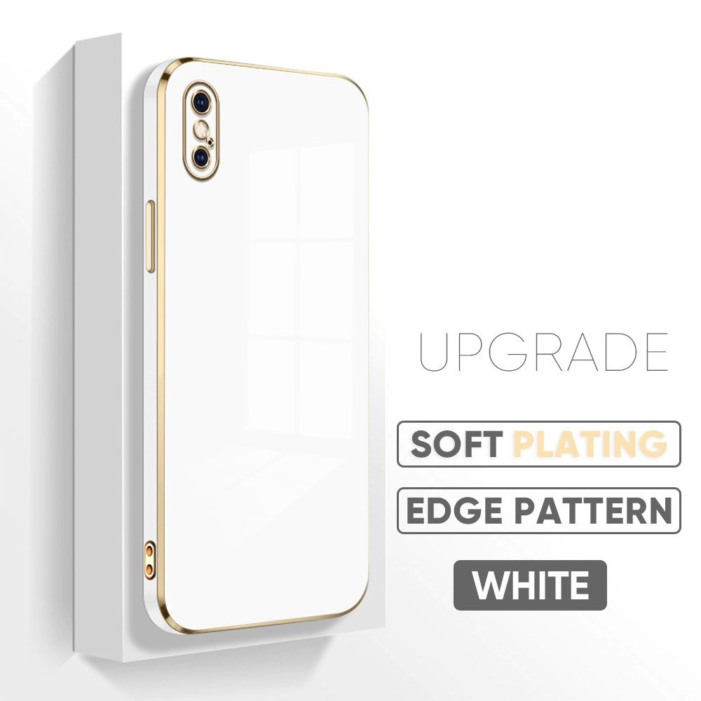 TA for iPhone XS Cover Luxury 6D Plating Soft Casing Silicone Square Frame Phone Case Shiny Bling Back Cover + Free Lanyard