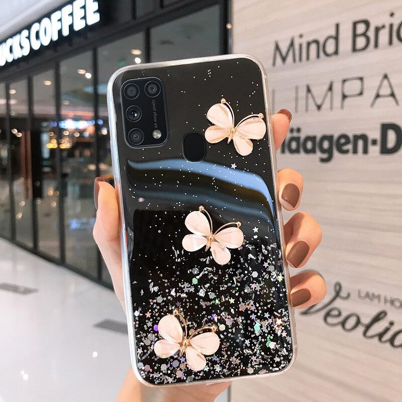 Phone case Samsung Galaxy M21S Shiny Ring Case Glitter Soft Transparent Butterfly Cases For Samsung M21S Back Cover Stars Moon Girls