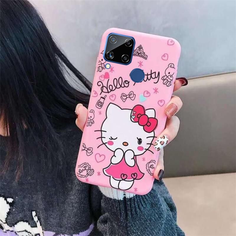 For Realme C25 Narzo 30A Narzo 20 C12 C15 Hello Kitty Cartoon Cute Soft Silicone Full Edge Protection Cover Casing
