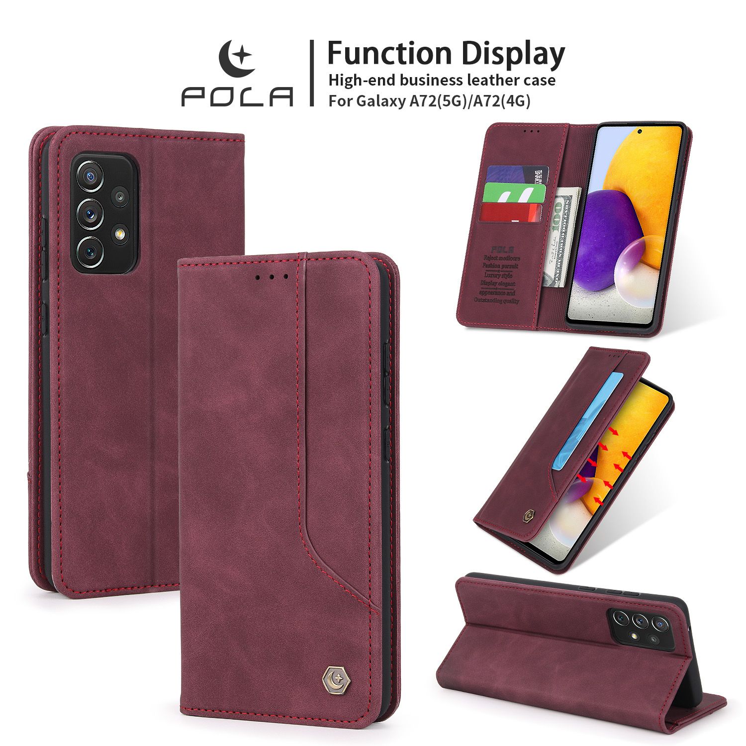For Samsung Galaxy A72 5G/A72 4G Premium Retro Leather Magnetic Card Holder Case Shockproof TPU Inner Flip Stand Cover