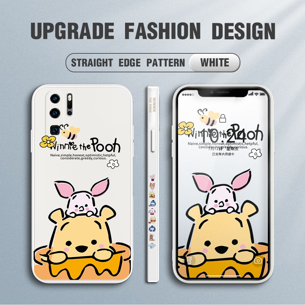 Jizetin for Huawei P30 Pro Case Side Design Phone Cover Lovely Cartoon Pooh Bear Cover Square Edge Pattern Liquid Silicone Trend Case