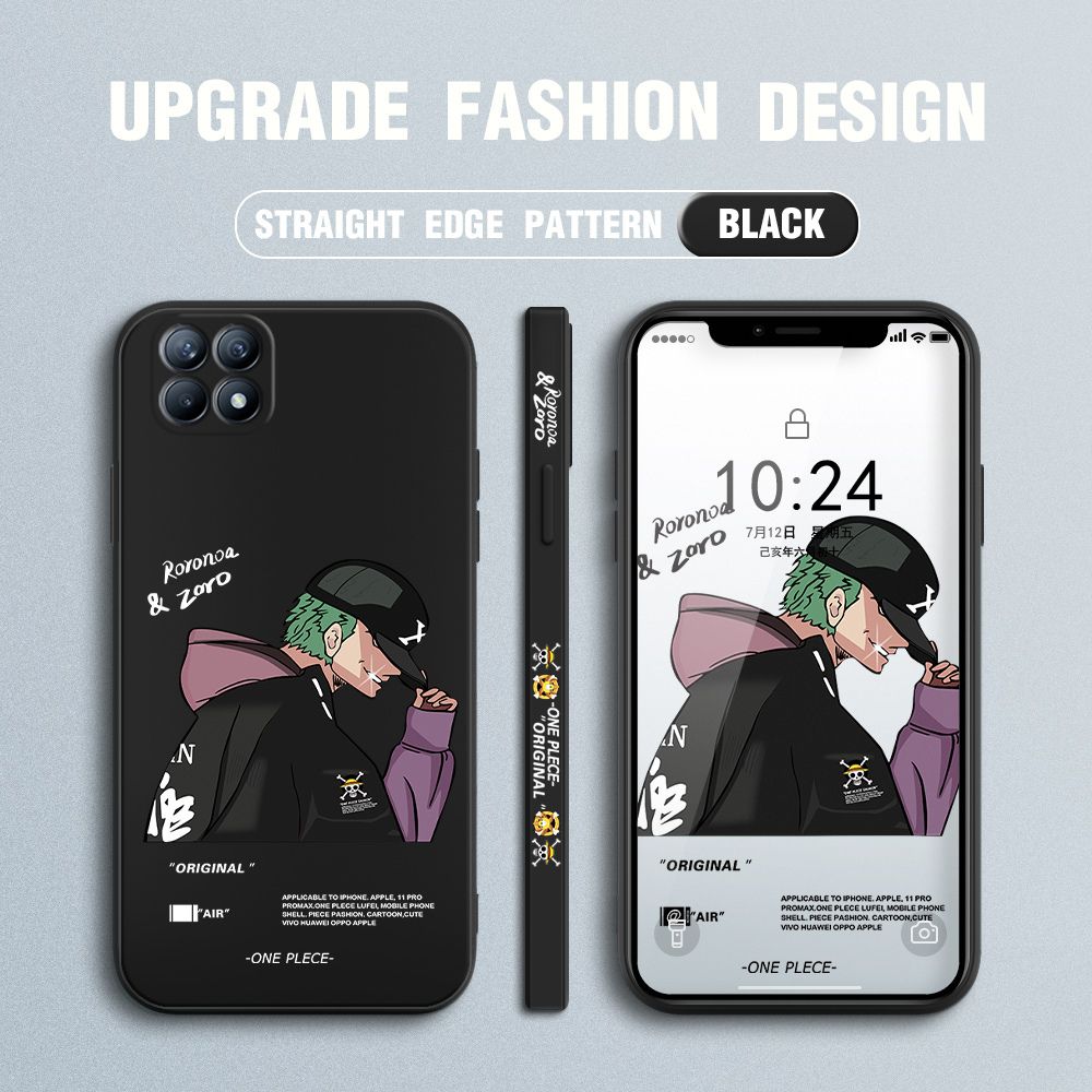 Jizetin for OPPO Reno4 SE Case Anime One Piece Roronoa Zoro Side Design Phone Case Ultra Soft Edge Pattern Liquid Silicone Phone Cases
