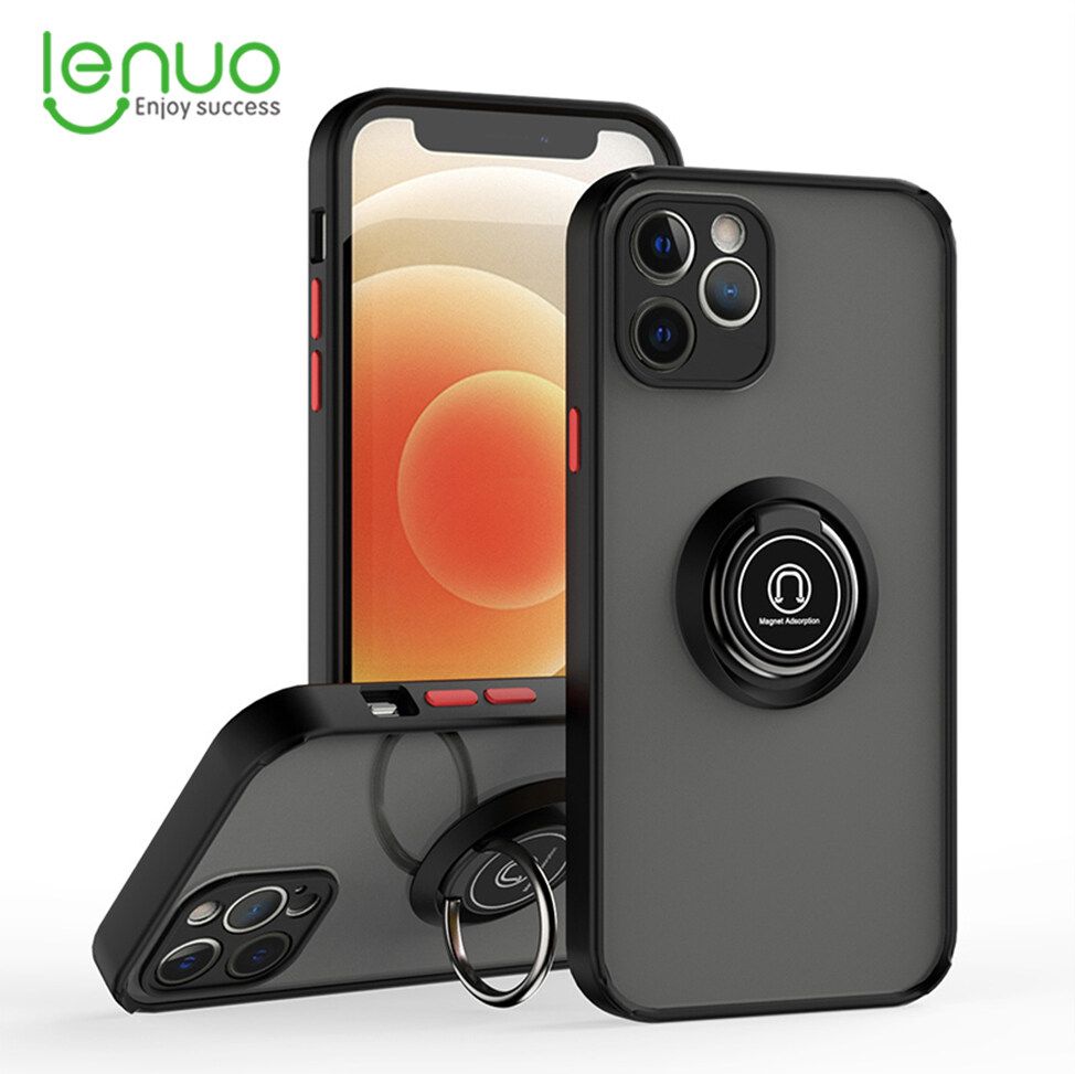 Lenuo Anti-fall Fashion Protective Phone Case For Apple iPhone 12 Casing Multifunction Car Magnetic Shockproof With Ring Stand Back Cover