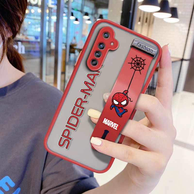 UCUC for Realme 6 Pro Wrist Strap Case Superhero Spider Superman Wristband Printing Cover Shockproof Frosted Phone Case