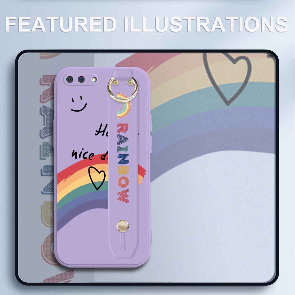 UCUC for Realme C1 Wrist Strap Case INS Style Smile Rainbow Cover Ultra Thin Anti Fall Liquid Silicone Phone Case