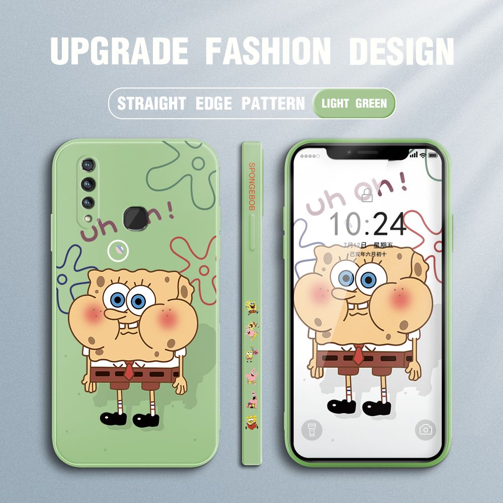 Jizetin for Vivo Z1 Pro Case Side Design Phone Cover New Cartoon SpongeBob SquarePants Cover Square Edge Pattern Liquid Silicone Trend Case