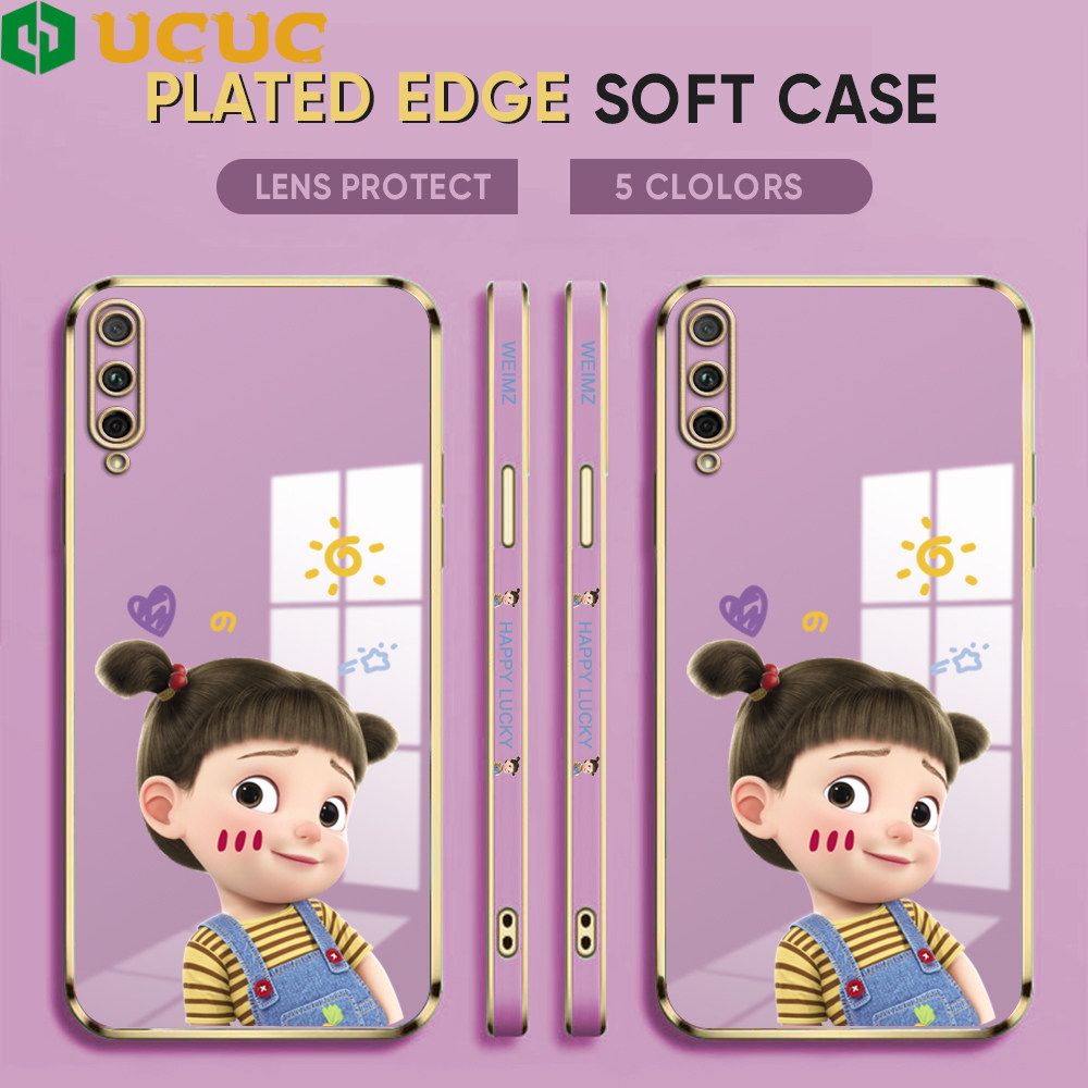UCUC for Honor 9X Pro Back Cover + Free Lanyard Lovely Girl Luxury 6D Plating Case Side Pattern Soft Silicone Square Phone Cases