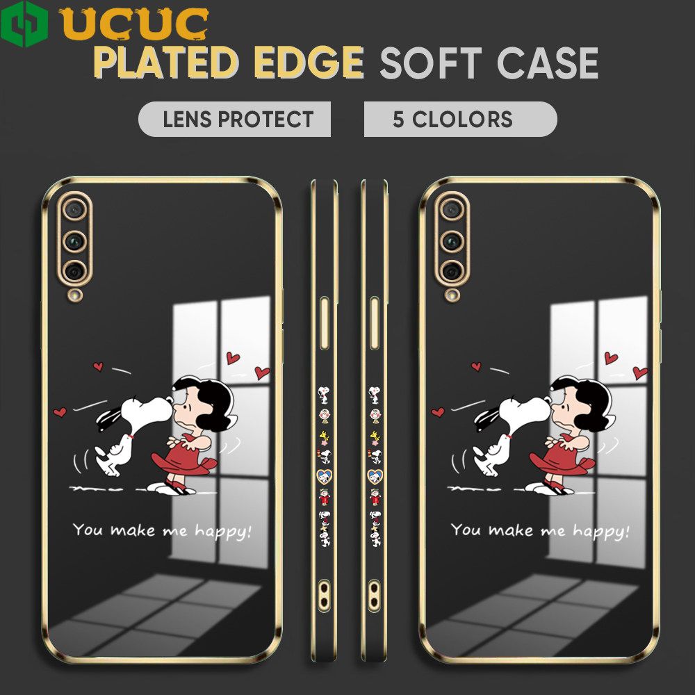 UCUC for Honor 9X Pro Back Cover + Free Lanyard Happy Puppy Luxury 6D Plating Case Side Pattern Soft Silicone Square Phone Cases