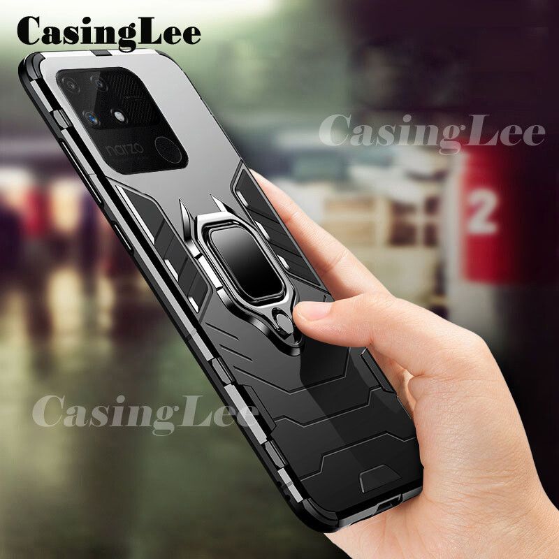 Casinglee For Realme Narzo 50A Case Shockproof Armor Stand with Holder Car Magnetic Ring Back Cover For Realme Narzo 50A Phone cases For girls and Boys