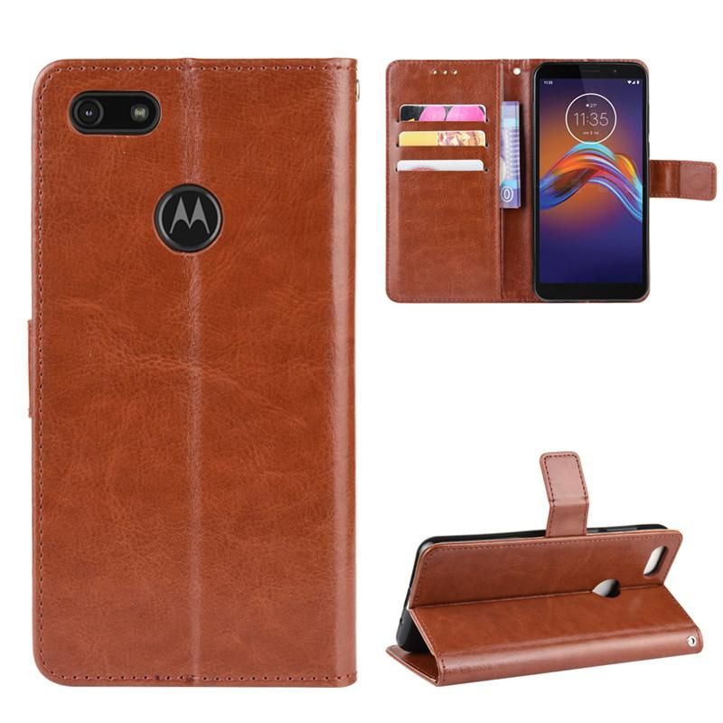 Holster Flip Stand Wallet Crazy Horse PU Leather Case For Motorola Moto E6 Play Cover