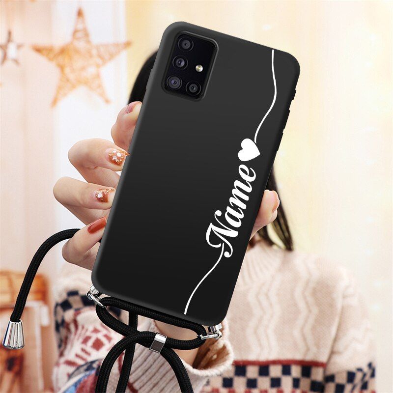 Custom Name Love Lanyard Case For Samsung galaxy A10 A50 A40 A70 A71 A51 A21S A31 A12 A32 A42 A52 A72 5G S21 S20 FE S10 S9-Custom Name