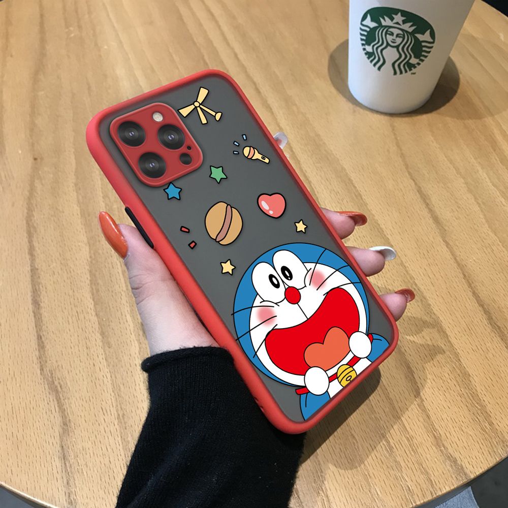 UCUC for iPhone 12 Pro Max Back Cover Laugh Doraemon Frosted Transparent Hard Phone Case Thin Shockproof Full Cover Camera Protect Case