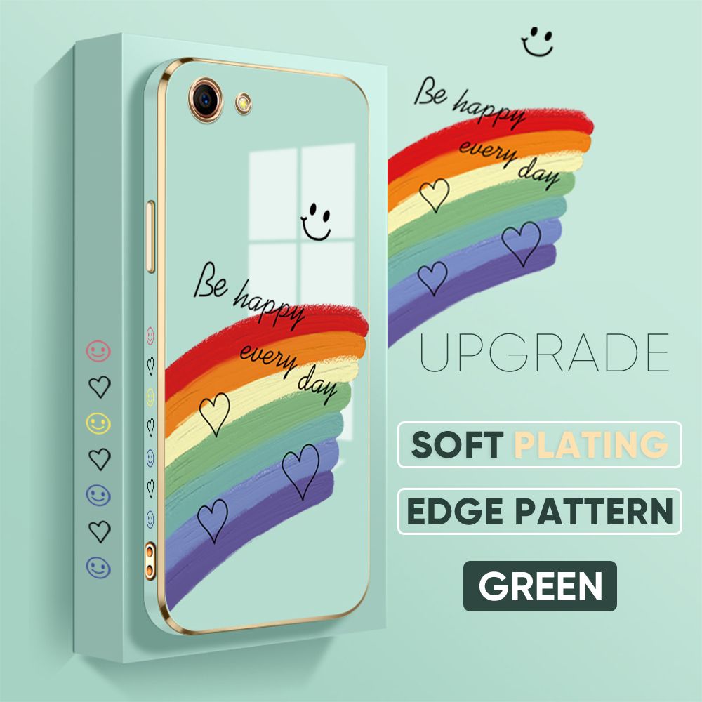 Jizetin (Free Lanyard) OPPO A83 Back Cover Rainbow Luxury 6D Plating Case Side Pattern Soft Silicone Square Mobile Phone Cases