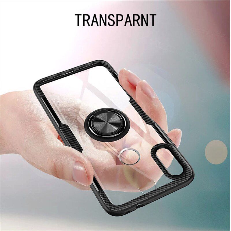 For Xiaomi Redmi Note 5 7 8 Pro Mi 8 9 SE Lite 9T Pro Phone Case, Transparent Shockproof Ring Soft Silicone TPU Edge and Hard Back Cover