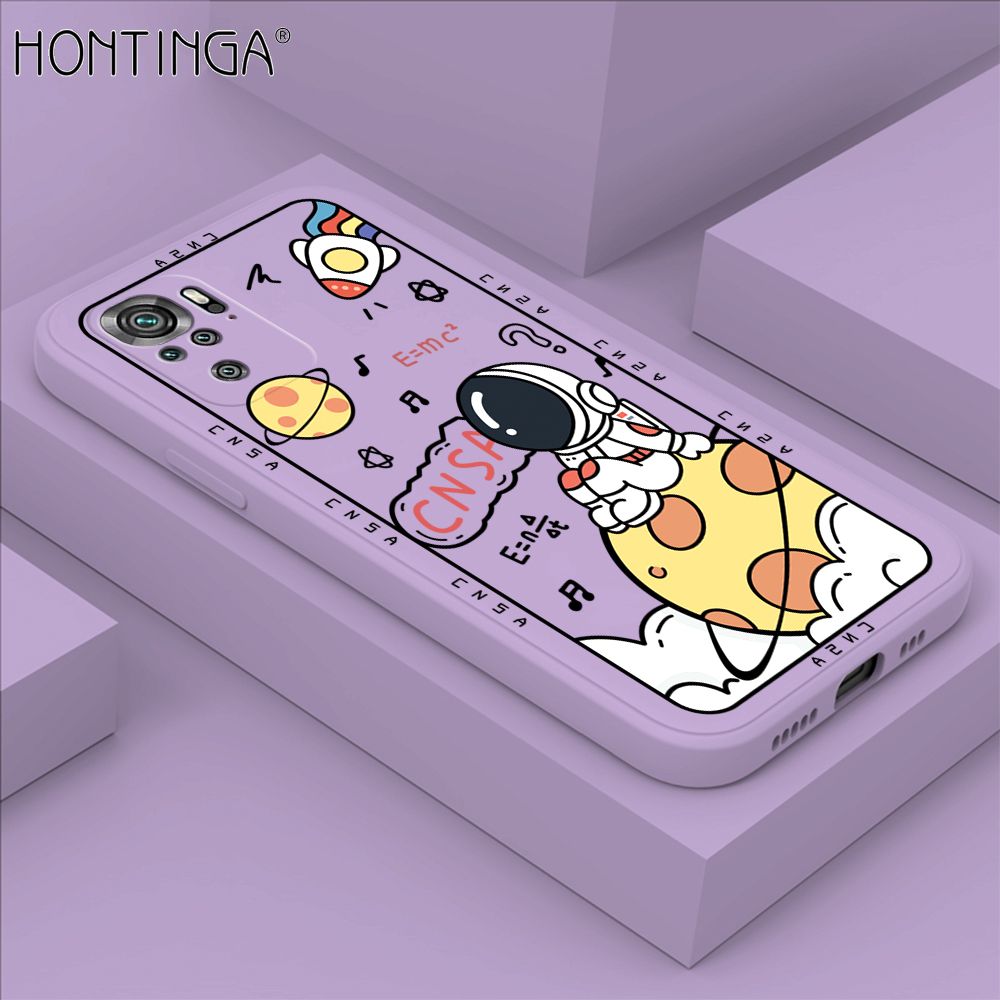 Hontinga for Redmi Note 10 4G / Note 10S Case Cartoon Astronauts Phone Case Phone Case Soft Square Edge Silicone Cases Full Lens Cover Shockproof Protection Cover