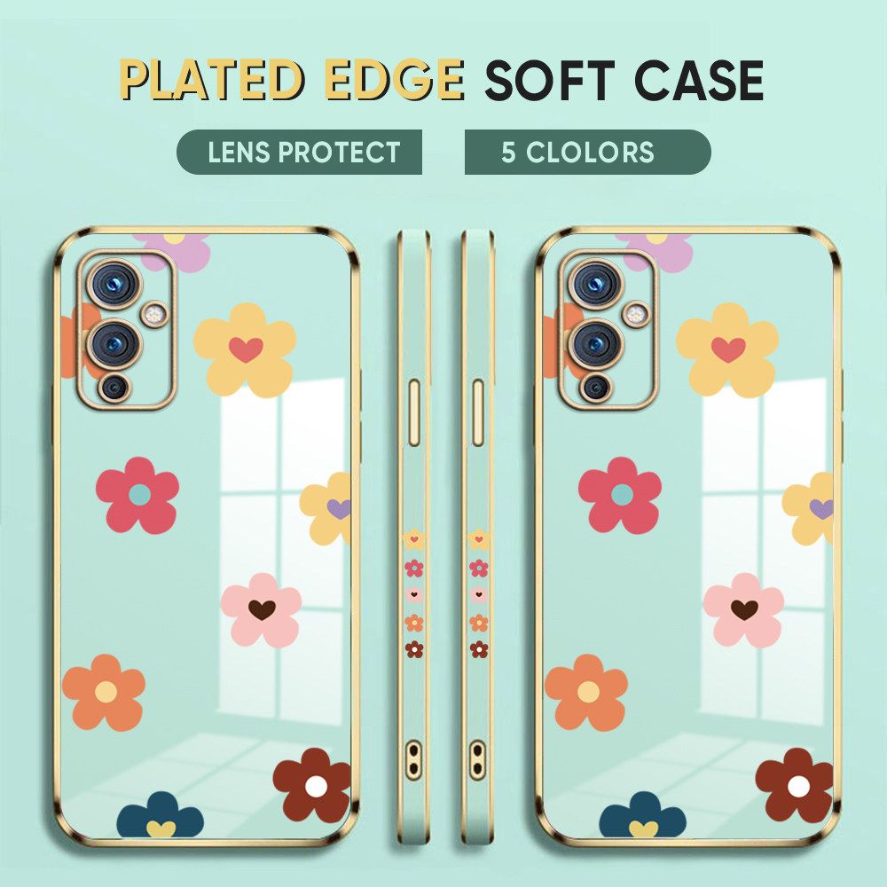 Luxury 6D Plating Case for OnePlus 8 Pro Phone Cases Color Cartoon Flowers Side Print Soft Silicone Square Back Cover