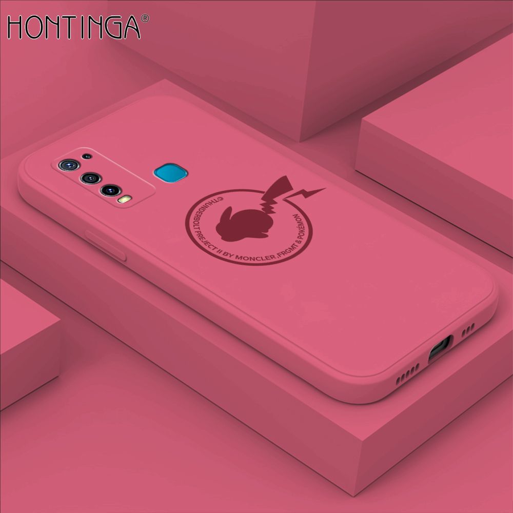 Hontinga for Vivo Y50 Y30 Y30I Case Cartoon Pikachu Pokemon Phone Case Liquid Silicone Casing Full Cover Camera Shockproof Protective Case