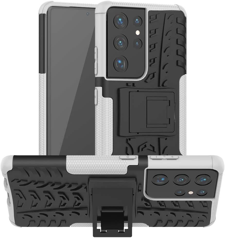 Galaxy S21 Ultra Case, Shockproof Hybrid Slim Dual Layer Rugged Rubber Hybrid Hard/Soft Impact Armor Defender Full Body Protective Case with Kickstand for Samsung Galaxy S21 Ultra 5G (2021) 6.8#34;