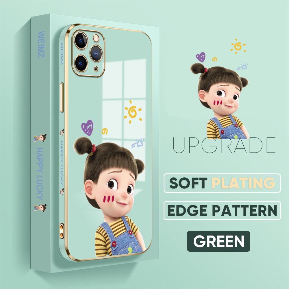 TA for iPhone 11 Pro Back Cover + Free Lanyard Naughty Girl Luxury 6D Plating Case Side Pattern Soft Silicone Square Phone Cases