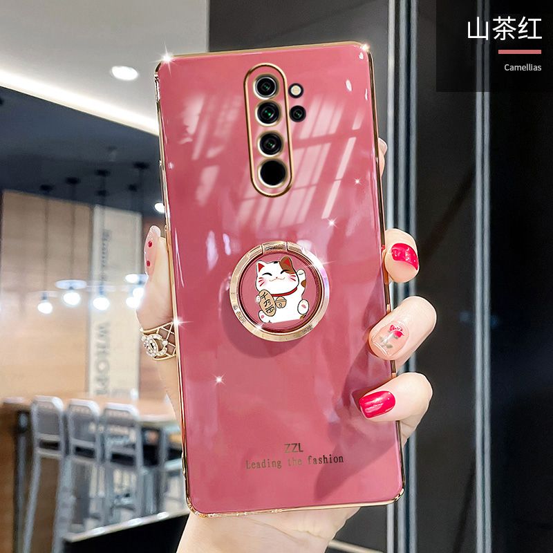 For Xiaomi POCO M2 Reloaded Cover + Ring Holder Stand Shiny Plating Square Bumper Phone Case Lens Protection Soft Silicone Shockproof Protective Back Cover