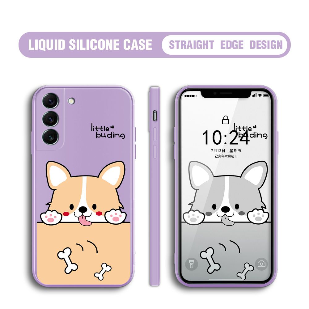 BILI for Samsung S22 Plus 5G Back Cover Corgi and Bones Multicolor Liquid Silicone Phone Case Soft Square Lens Protection Phone Cases