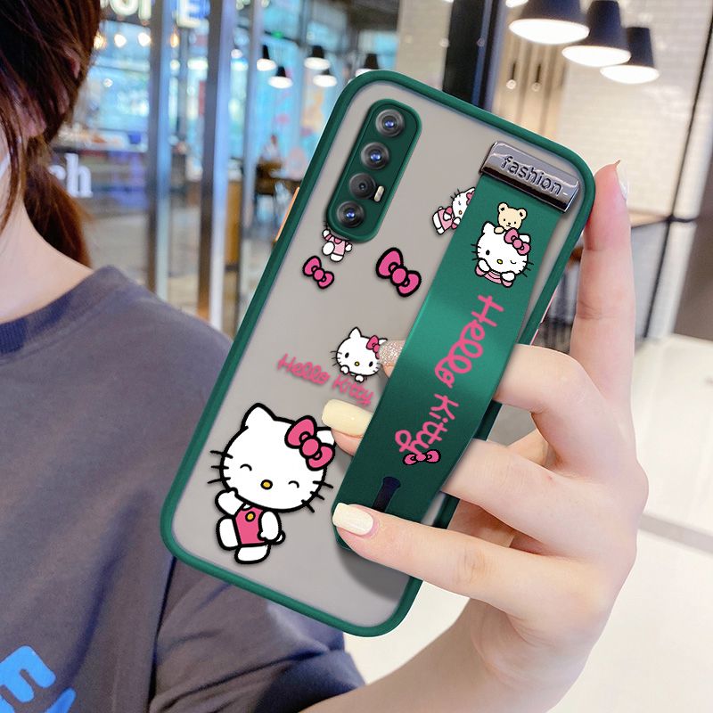 UCUC for Reno3 Pro 4G Wrist Strap Case Lovely KT Cat Wristband Printing Cover Shockproof Ultra Thin Phone Case