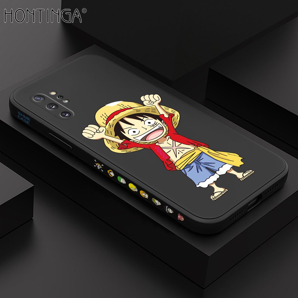 Hontinga for Samsung Note 10 Plus Case Side Design Anime Cartoon Luffy Back Cover Soft Square Edge Pattern Liquid Silicone Trend Phone Cases