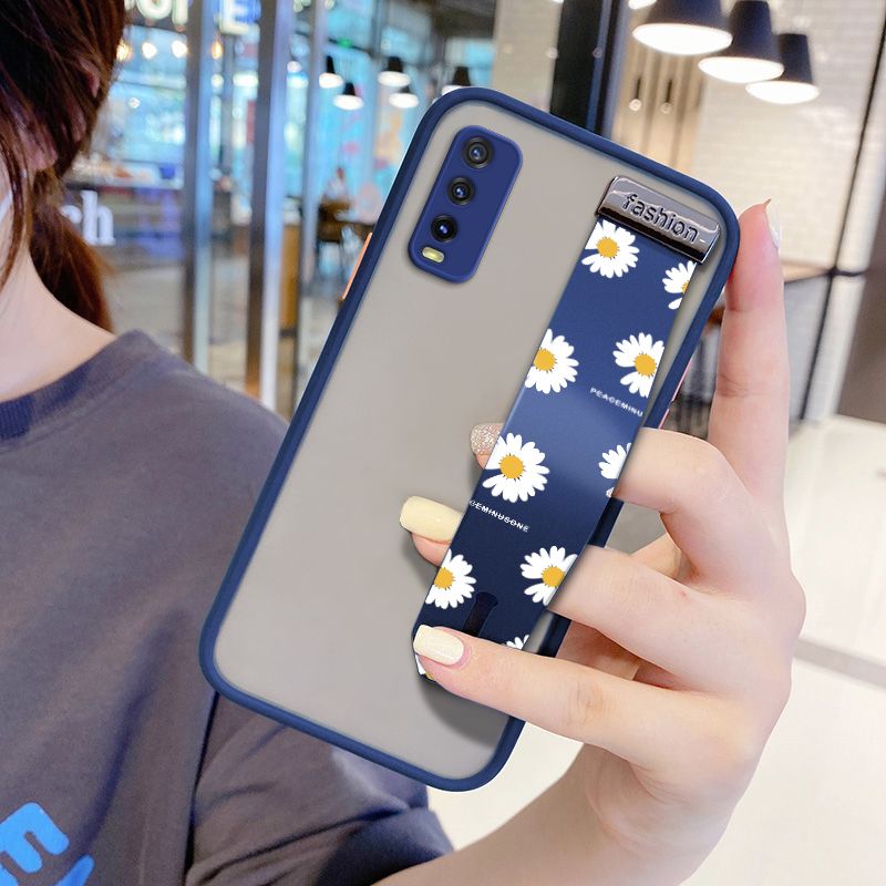 UCUC for VIVO Y12A Wrist Strap Case INS Style Small Fresh Daisies Wristband Printing Cover Shockproof Frosted Phone Case