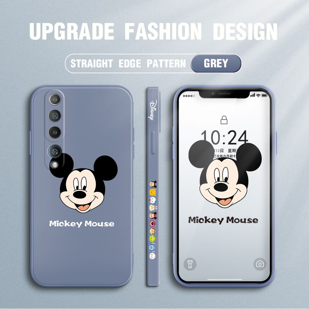 Jizetin for Xiaomi Mi 10 Case Creative Cartoon Mouse Avatar Side Design Phone Case Square Edge Pattern Liquid Silicone Cases Full Cover Camera Shockproof Protective Case