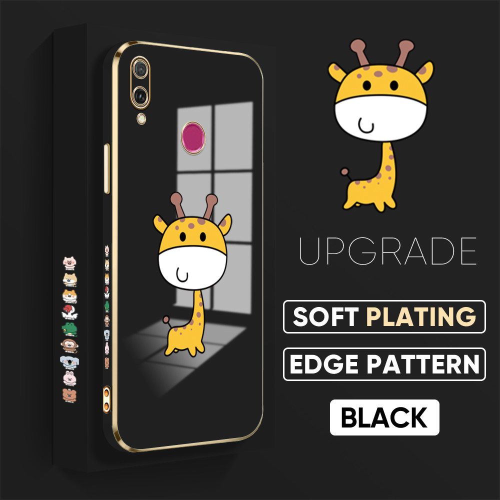TA for Honor Y9 2019 Back Cover + Free Lanyard Mini Giraffe Luxury 6D Plating Case Side Pattern Soft Silicone Square Phone Cases
