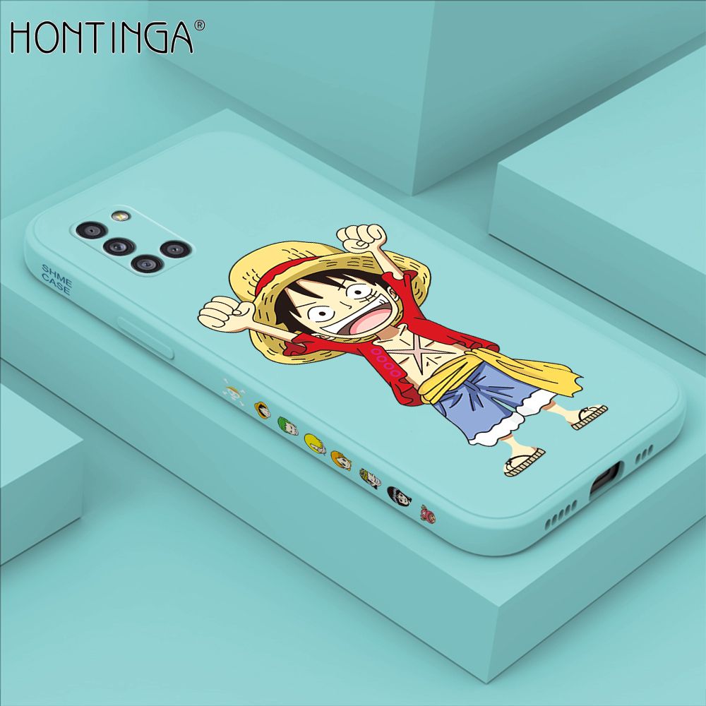 Hontinga for Samsung A31 Case Side Design Anime Cartoon Luffy Back Cover Soft Square Edge Pattern Liquid Silicone Trend Phone Cases