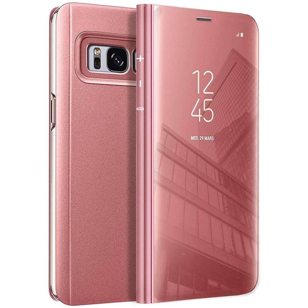 For Galaxy S8 Plus Mirror Plating Hard PC -PU Leather Translucent Standing View Case Cover