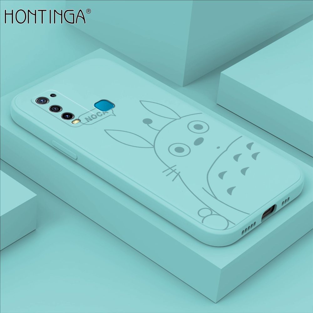 Hontinga for Vivo Y50 Y30 Y30S Case Cartoon Cute Totoro Pattern Back Cover Soft Square Edge Liquid Silicone Phone Cases