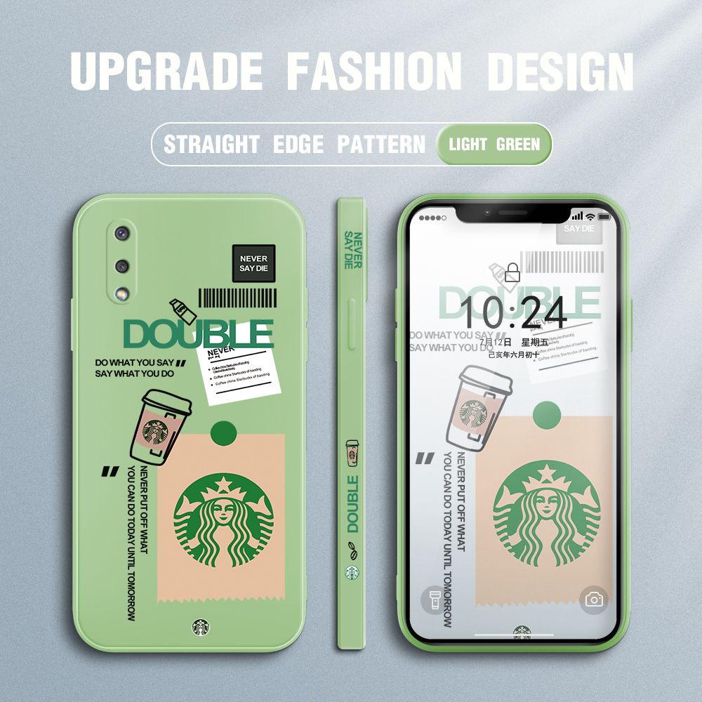 Jizetin for Samsung Galaxy A02 / M02 Back Cover Creative Coffee Brand Side Design Liquid Silicone Phone Case Soft Full Camera Protect Phone Cases