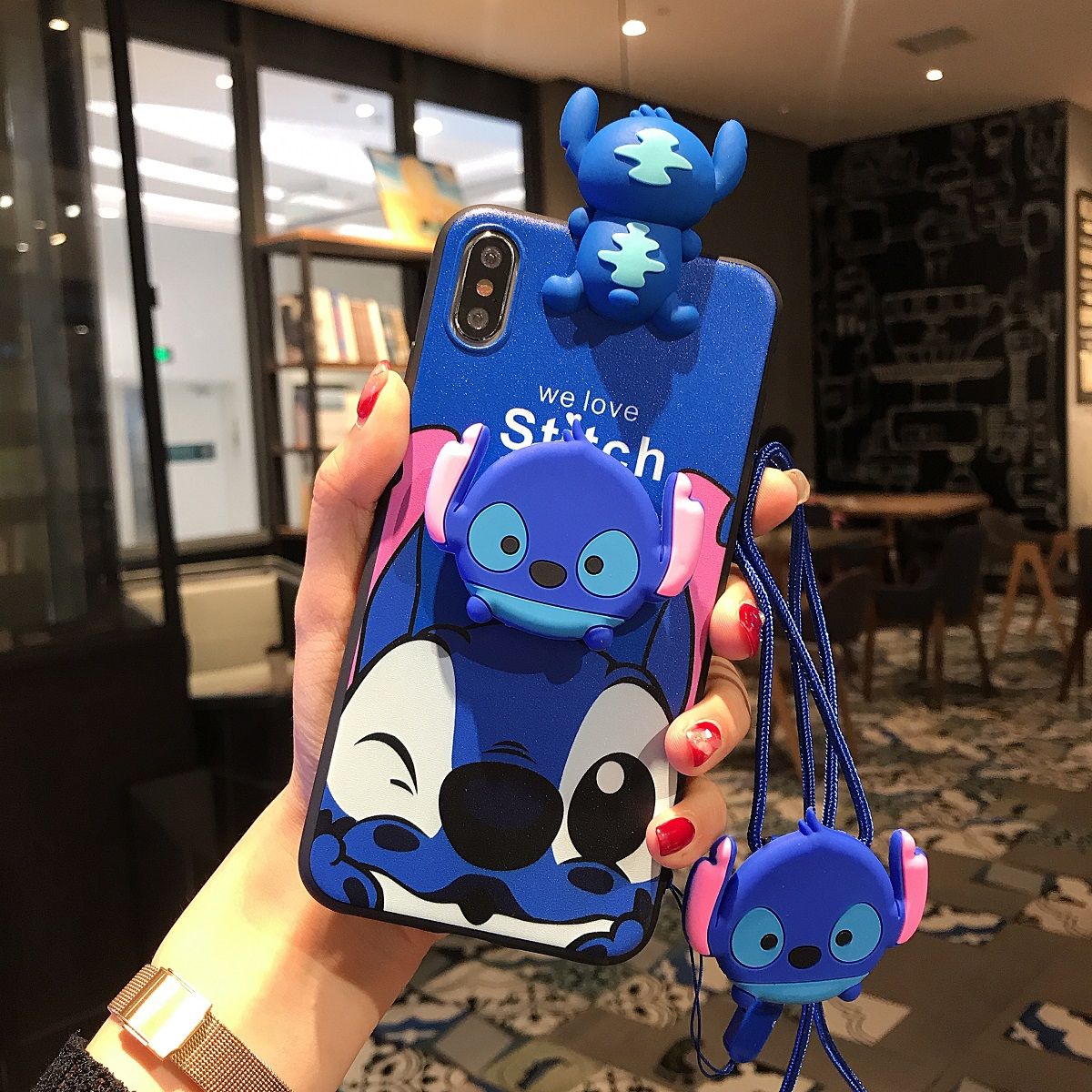 for OPPO A3 A5 A3s AX5 A12e A7 A5s AX7 AX5s A7n A12 A37 Neo 9 A39 A57 F3 Lite A59 A59s F1s A71 A73 F5 A75 A77 A79 A83 A1 F1 Lite R9 F1 Plus R9s R11 R11s Cartoon Stitch TPU Silicone Phone Case Doll Case Lanyard Holder
