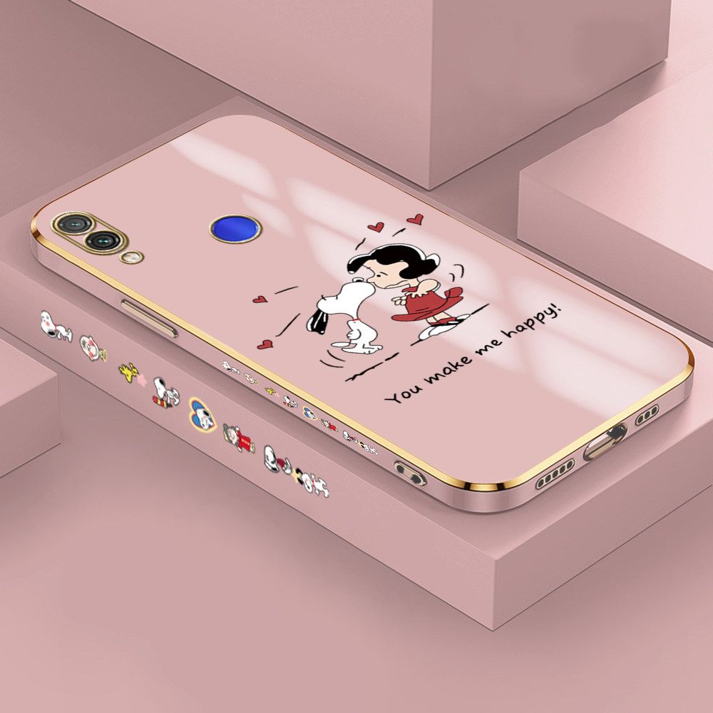 Jizetin (Free Lanyard) Redmi Note 7 Pro / Redmi Note 7 Case Cute Puppy Little Girl Luxury 6D Plating Soft Casing Silicone Ultra Thin Phone Cover